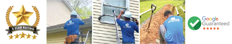 Professional installing gutters on a residential roof